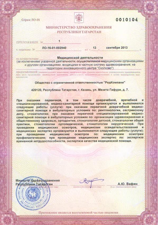 Приложение к лицензии